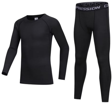 Guoegh Kids Base Layers sets Boys Football Sport Skins Warm Thermal Baselayers Sets Long Sleeve Top & Legging for Children