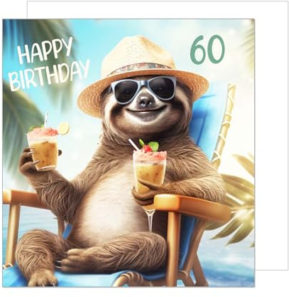 Edition Seidel Premium quadratische Glückwunschkarte zum 60. Geburtstag mit Umschlag. Geburtstagskarte Karte mit englischem Text für Mann Frau Freund Freundin Mama Papa Faultier lustig (GQ536 SW025)