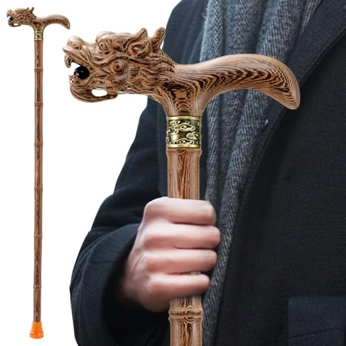 ispuoocti Wooden Hand Carved High-end Walking Sticks for Men and Women, Lightweight Design Support Up to 226kg Dragon Walking Sticks for Seniors, Suitable for Personal and Gift Use