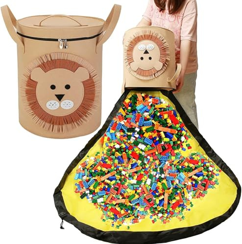 Aufbewahrungstasche für Spielzeug mit Spielmatte und Deckel, Bausteine Aufbewahrung Tasche Aufbewahrungsbox mit Spielteppich, Aufbewahrungskorb für Kinderzimmer, Kinder Geschenk