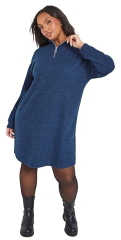 Yours Curve Zip Neck Ribbed Jumper Dress - Women's - Plus Size Curve Blue