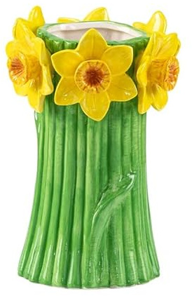 Napco Ceramic Daffodil Vase – 3 x 7.5 Inch Yellow Flower and Green Stem Design, Spring Floral Tabletop Centerpiece for Cottage or Garden-Inspired Décor