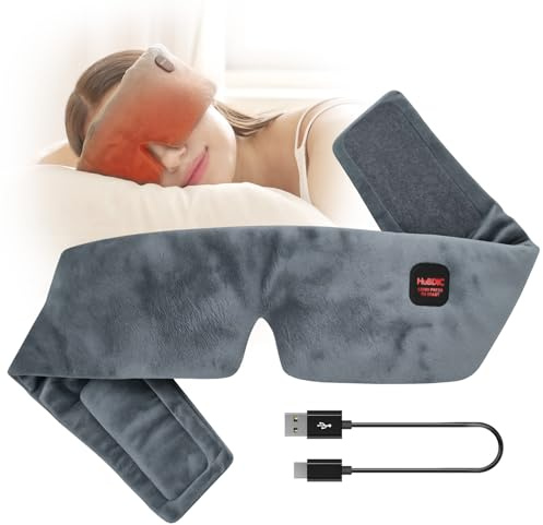 HubiCare Schlafmaske aus Plüsch, warme und flauschige Kompresse für trockene Augen und Entspannung, 3 Wärmestufen, automatische Abschaltung, ultraweicher und bequemer Stoff, betrieben