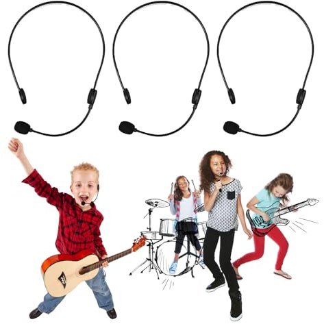 Tniytru Kids Microphone Headset 3-Pack - Adjustable Rockstar Costume Toy with Soft Ear Cushions, Pretend Play Props for Group Performance & Dress Up