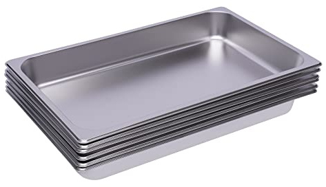 RjcdOPL 6 Stück GN-Behälter 1/1 aus Edelstahl, 53 × 33 × 6 cm, 0,7 mm, Backform, Gastronormbehälter, stapelbar, für Buffet, Restaurant, Kantine