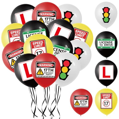 17th Learner Driver Birthday Decorations - 50 Pcs 17th Drivers License Balloons with Car Road Signs Design Party Decoration for 17 Years Old Birthday