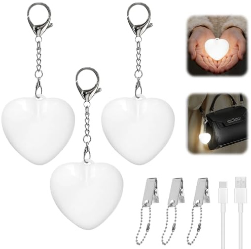 Pipihome Handtaschenlicht, 3 Stück Taschenlicht für Handtasche mit Sensor Aufladbar, Mini Herz Lampe für Handtasche, Leuchtender Handtaschen Anhänger, Geschenke für Frauen Mädchen Freundin Mutter