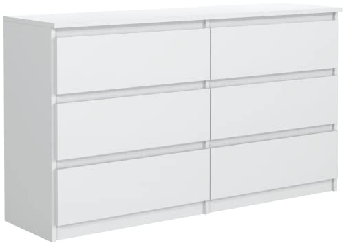 MebLocker Kommode 100 cm, 6 Schubladen, Weiß | Sideboard, Wohnzimmer Flur Schlafzimmer, Moderne Schlafzimmermöbel, Kommodenschrank 100x78,5x39 cm