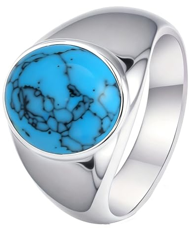 Siegelring Herren 925 Sterling Silber mit Natürlicher Edelsteinring Blautürkis Cabochon Ringe für Herren Klassischer Herren Ring Vintage Stil Biker Ring