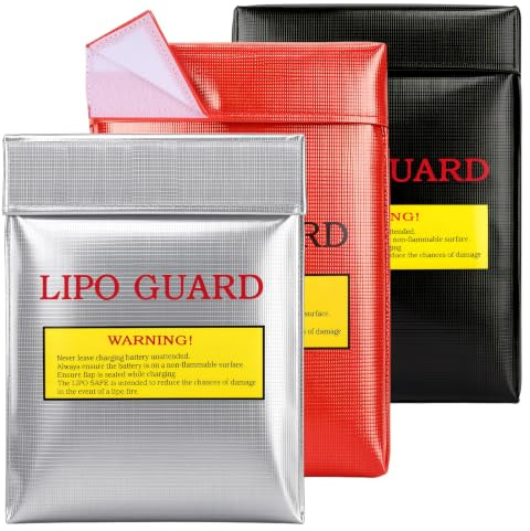 JIANTA Fireproof LiPo Battery Safe Bag, 11.8 x 9 Inch Large Storage Pouch | Heat Resistant Silicone Fiberglass LiPo Bag, Waterproof Charging Storage for Batteries, Documents, Cash and Jewelry