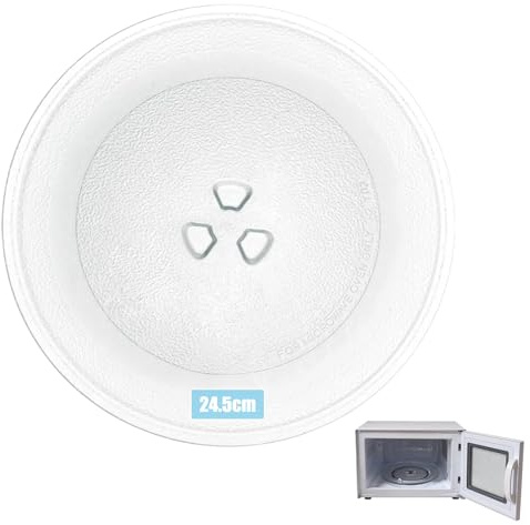 Piatto Girevole Universale per Microonde in Vetro 24,5 cm, Piatto Rotondo di Ricambio con 3 Punti di Fissaggio, Tipo Y, Compatibile con Vari Modelli di Forno a Microonde