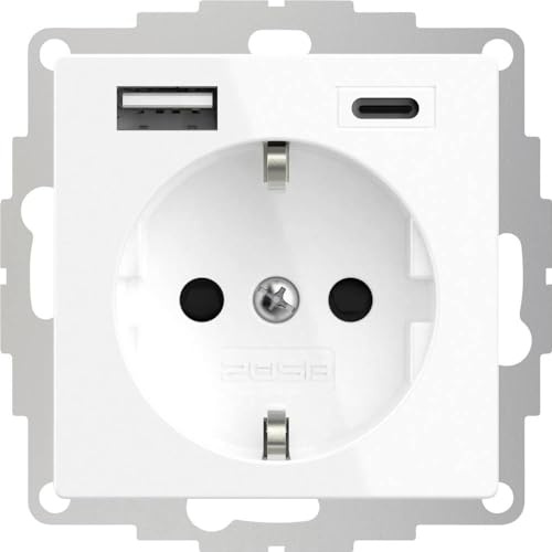 2USB 2U-449511 1fach Schutzkontakt-Steckdose mit USB-Ladeausgang, erhoehter Beruehrungsschutz, VDE I, Reinweiß (RAL 9010)
