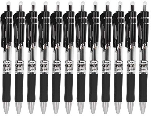 Hztyyier 12er Set Gelschreiber, 0,5 mm, Schwarz, mit Komfortgriff und versenkbarer Kugelschreiberspitze für Büro, Schule und Heimarbeit