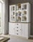 Buffet Tesorino II Holznachbildung Pinie Weiss Applikationen Eiche hell 130x198x35-43cm Highboard Board Sideboard Vitrine Standvitrine Vitrinenschrank Beleuchtung ohne Beleuchtung