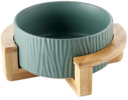 Levoberg Gamelle Chien Chat en Céramique avec Support en Bois Bol pour Chat Chien Surélevé Gamelle Animalerie S Vert