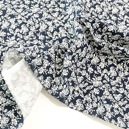TOLKO 50cm Baumwollstoff Meterware aus Oeko-Tex Baumwolle mit Blumen Muster | weiche Baumwoll-Popeline zum Nähen Dekorieren als Kleiderstoff Dekostoff Bezugsstoff (Blau Blume Weiß 2)