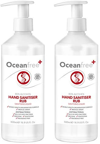80% Alcohol Hand Sanitiser Liquid Rub - 2x 500ml Pump Bottle - Certified Surgical/Medical Grade - Made in the UK (Pack of 2)