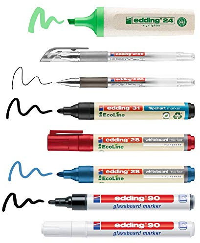 edding - Personal Set für Präsentationen - 8er Schreibset Büro - 2 Glasmarker Stifte, 2 Whiteboard-Marker, 1 Flipchart-Marker, 2 Gelstifte, 1 Textmarker - Schreiben auf Glas, Whiteboard oder Papier