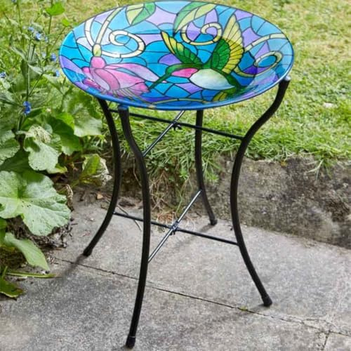 garden mile Bunte Kolibri-Glasmalerei für Wildvogel, Garten, Dekoration, handbemalte Glasschale, Vogeltränke, Outdoor, Rasen, Terrasse, Terrassendielen, dekoratives Ornament für den Garten
