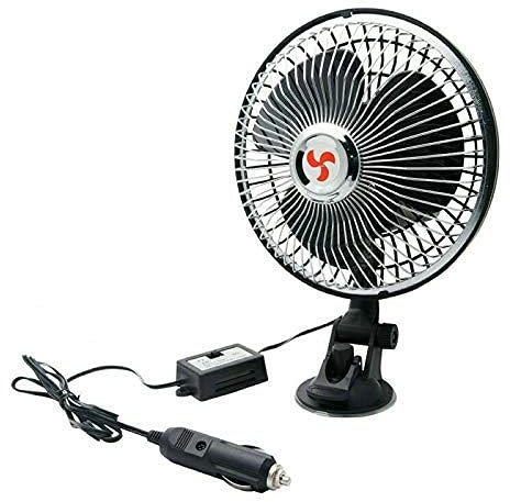 Ventilateur de voiture, ventilateur de refroidissement silencieux portable Riloer pour les voyages de camping, avec prise allume-cigare, rotation 360, noir (12 V pour voiture)