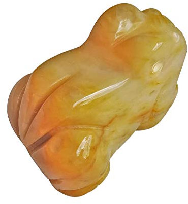 Lovionus89 Gelbe Jade Frosch Kristall Figur, Klein Hand Geschnitzt Tasche Kristall Statue Tier Skulptur 1,5 Zoll