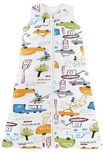 Chilsuessy Sommerschlafsack Baby Schlafsack Kleine Kinder Schlafanzug ohne Ärmel für Sommer und Frühling 100% Baumwolle, Stadtfahrzeug, 90/Baby Höhe 90-105cm