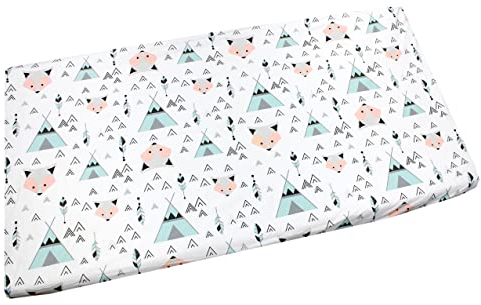 TupTam Baby Spannbettlaken Kinder Spannbetttuch für Babybett Kinderbett Gemustert, Farbe: Grau/Fuchs Mint, Größe: 70 x 140 cm