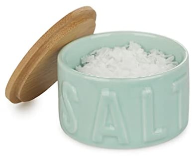 Balvi Bote para Sal en Escamas Salt Color Turquesa Salero con Tapa para Cocina Cerámica/bambú 4,8x8x8