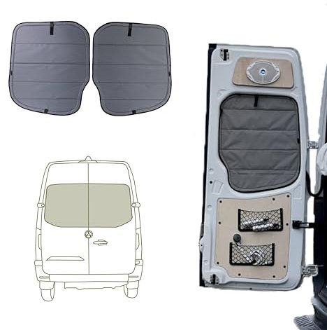 VanEssential Insulated Stealth Blackout Magnetic Window Covers Designed for Mercedes-Benz NCV3 (Van Years 2007 to 2018), Rear Door (Pair), Charcoal Gray
