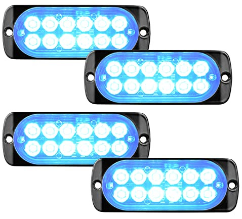 RIGIDON 4x 11cm barra de luz led estroboscópica emergencia, 12V 24V azul | sin interruptor, peligro, baliza, testigo de advertencia led, faros antiniebla, para tractor camión coche ATV 4x4 todoterreno