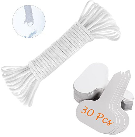 ORIMERC 30 feet Self Watering Wick Cord Automatic Watering Device for Vacation Self-Watering Planter Pot Potted Plant Sitter Auto Drip Waterer with 30 pcs 5 x 7cm Plant Labels Garden Tag Marker