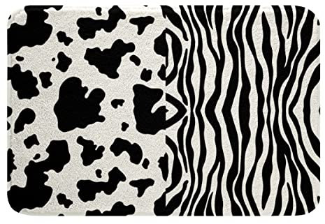 Zebrastreifen rutschfest Badezimmerteppich Kuhmuster Badematte 40x60cm für Kinder schwarz weiß Zebra Leopard Rinderfell Badteppiche Wildtierhaut super saugfähig Badvorleger Maschinenwaschbar
