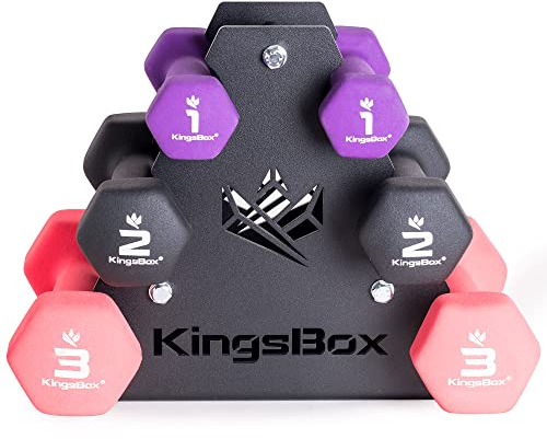KingsBox Neopren Hantel Trainingsset, 3 Verschiedene Gewichte, Rack Enthalten, Training, Zuhause und Fitnessstudio