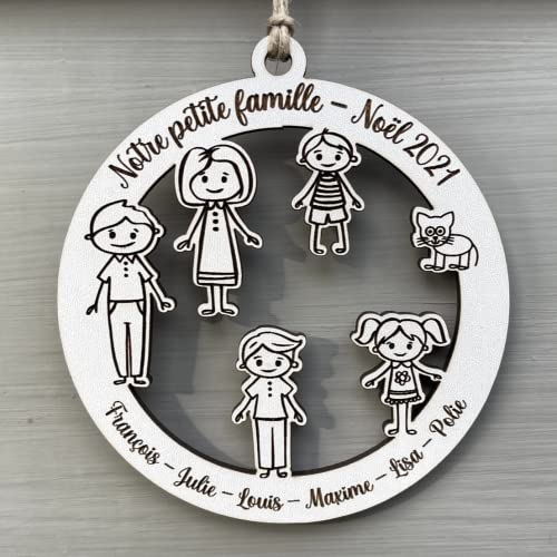 Personalisierbare Weihnachtskugel Familie, Weihnachtsbaumschmuck, personalisierbar mit Namen und Figuren, Kugel für erste Weihnachten