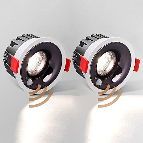 Jadssox Lot de 2 Spots encastrables à LED avec détecteur de Mouvement, luminaire encastré de 3,3 Pouces, projecteurs directionnels, Lampes d'appoint pour Porte, escalier, Couloir