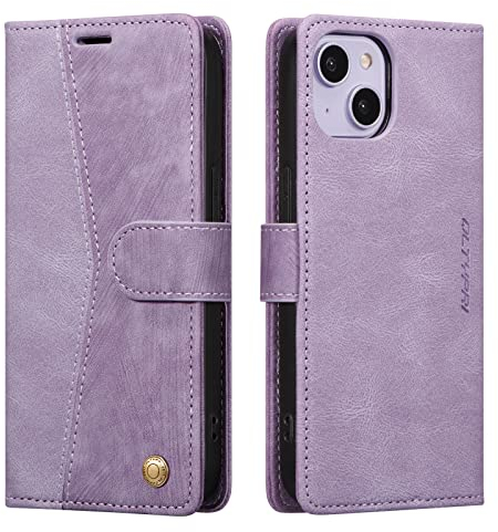 QLTYPRI Case for iPhone 14 Plus, Premium Flip Folio PU Leather Wallet Case with Magnetic Closure Card Holder Kickstand Shockproof Protective Phone Cover for iPhone 14 Plus (6.7 inch)- Retro Purple