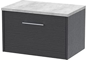 Hudson Reed JNU2222LBG Juno Modern Bathroom Wall Hung Single Drawer Vanity with Bellato Grey Laminate Worktop, 600mm, Woodgrain Graphite Grey