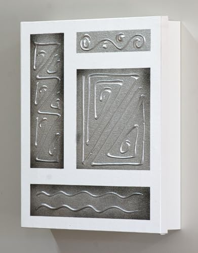 Cuadroexpres - Armario para llaves, con 12 Ganchos. Medidas: 26x31x6 cm, Pintado a Mano, Abstracto en plata, 100% Original, Incluye tacos y tornillos