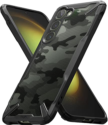 Ringke Fusion-X Case Kompatibel mit Samsung Galaxy S23 Plus Hülle, [Robuster Schutz] Tarnmuster Design Robust Bumper Stoßfest Kratzfest Fortschrittliche Schutz Bumper Handyhülle - Camo Black