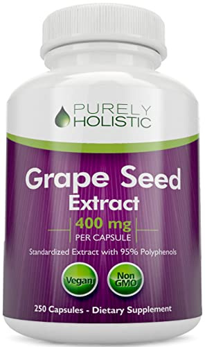 Purely Holistic Grape Seed Extract 400mg per Serving- 250 Vegan Capsules - 8+ Month Supply - Standardized to 95% Polyphenols - Maximum Strength Grapeseed - Non-GMO & Pesticide Free