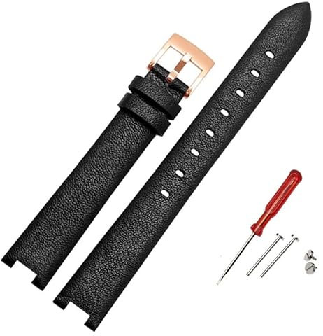 SHENGANG Bracelet de montre, for Swarovski Devil's Eye 5376812/42 5376830 Notch Femme Accessoires de bracelet de montre en cuir véritable (Color : Black-rose gold, Size : 12mm)