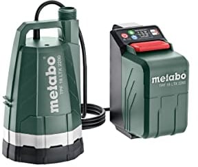 metabo Akku-Tauch- und Regenfasspumpe TPF 18 LTX 2200 – 601729850 – 18 V – Max. Fördermenge 2200 l/h und max. Förderhöhe 22 m – Max. Eintauchtiefe: 2 m – 142 x 142 x 226 mm