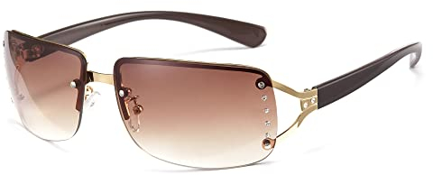 Cyxus Y2K Sonnenbrille Modische Randlos Sonnenbrille Wrap-Around Rahmen UV400 Schutz für Radsport(1097 Braun)