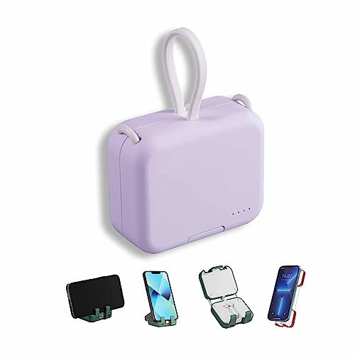 【NEW】Mini Power Bank and Phone Holder, 4000mAh Mini Power Bank Built-In Dual-Cable, Cute Power Bank Built in Cable, Portable Wireless Charging Treasure Mobile Phone Holder