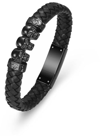 Minicremation Urnenarmband mit Totenkopf-Urnenarmband für Asche für Männer und Frauen, Andenken, Gedenkmanschette, Armreif, geflochtenes Lederarmband, Einäscherungsarmband