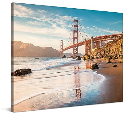 PICANOVA – Leinwandbild 100x75cm Golden Gate Bridge San Francisco – Leinwanddruck – Wandbild Kunstdruck Auf 2cm Holz-Keilrahmen Für Schlaf- Und Wohnzimmer Wanddekoration – Bild auf Leinwand