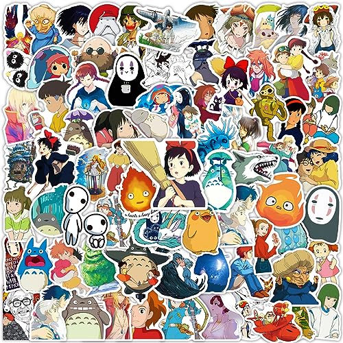 Lot de 100 autocollants Miyazaki Hayao en vinyle pour ordinateur portable, studio Ghibli pour bouteille d'eau, téléphone, casque, skateboard, scrapbooking, cadeaux pour enfants/adultes