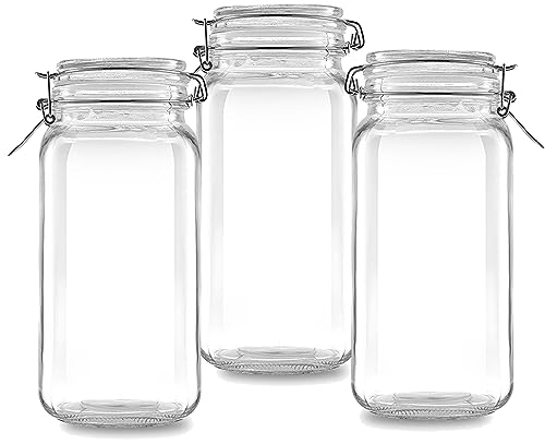 Hniuyun 78oz Glass Jars with Airtight Lid, Large Glass Food Storage Containers, 3 Pack Wide Mouth Square Mason Jar for Kitchen & Pantry Organization and Storage