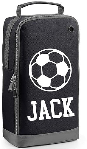 Personalised Football Boot Bag - Shoe Sports Bag With Name and Football Design - Footballer Gift in Black