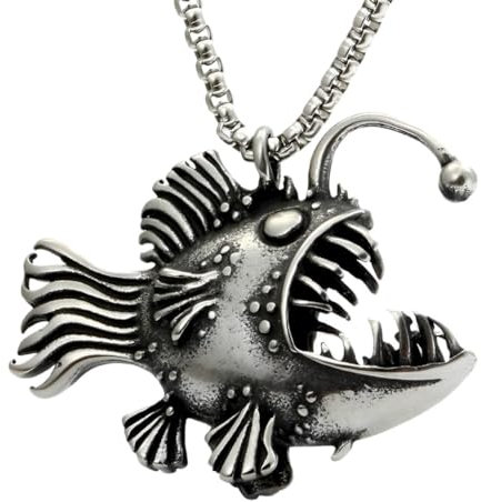 Laternenfisch-Anhänger, Gotisch-Fisch-Halskette Für Männer, Punk-Laternenfisch-Halskette Felsen Fisch-Tier-Schmuck, Jahrgang-Laternenfisch-Halskette Retro-Fisch-Tier-Anhänger-Halskette Für Jungen